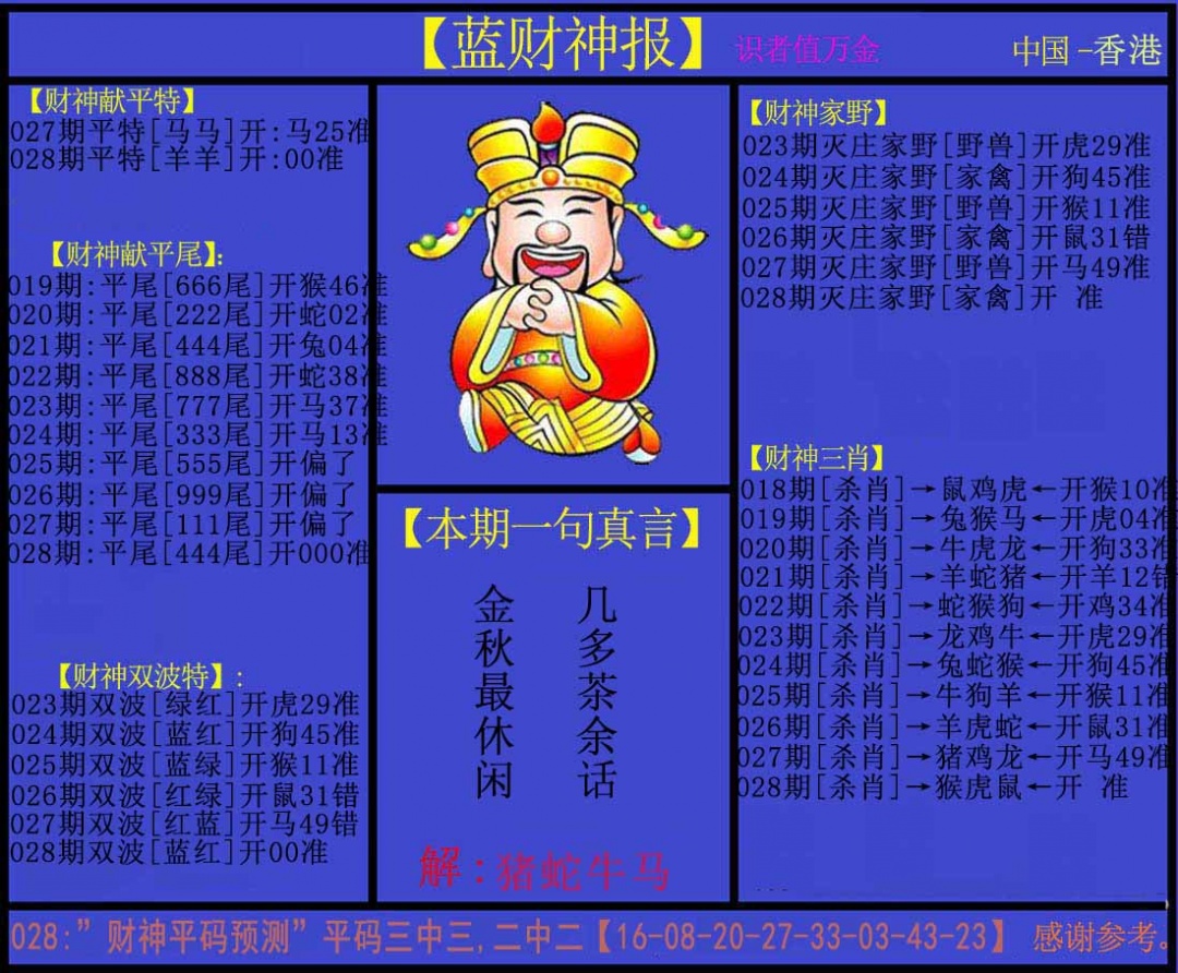 028期蓝财神[图]